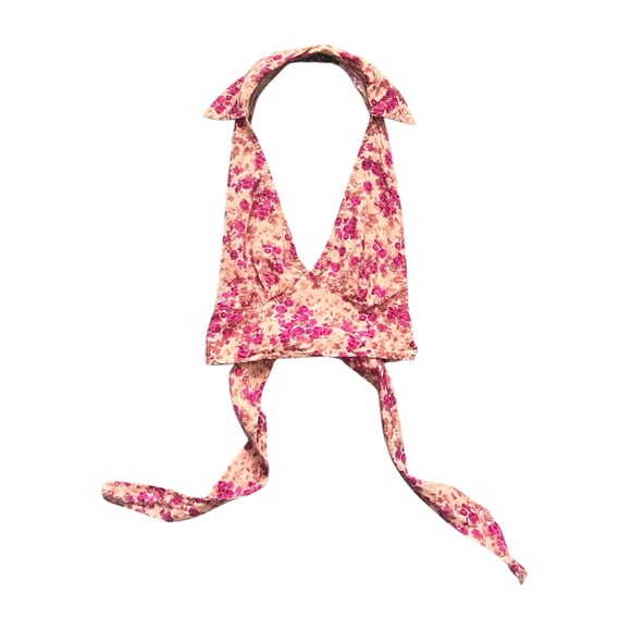 Motel Rocks Tops - Motel Rocks Floral Pink Orange Halter Crop Top Size XXS